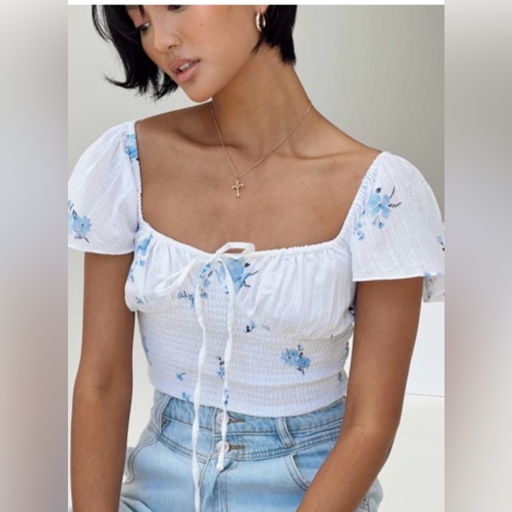 PRINCESS POLLY Floral Short Sleeve Cropped Top